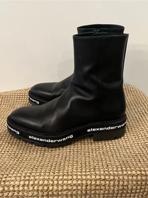 Alexander Wang Sanford Black Chelsea Ankle Boots Lug Logo Platform Size 8 thumbnail 5