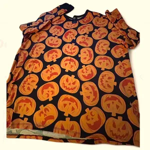 Halloween unsex lounge shirt Size XL. Hide and Eek - Pumpkin Print thumbnail 1