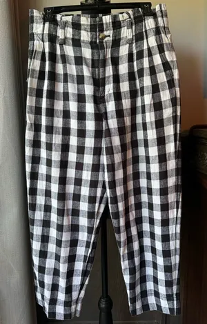 Madewell Black and White Checked linen cotton blend pants 4 EUC thumbnail 1