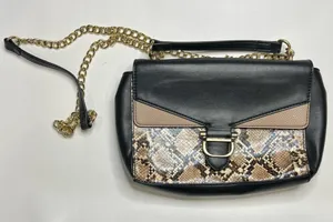 Nine West Women’s Black beige snakeskin, faux leather handbag with Chain strap thumbnail 1