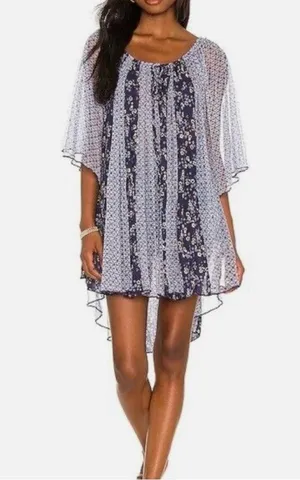 Free People Because I Love You Floral High-Low Top in Blue Floral Print thumbnail 3