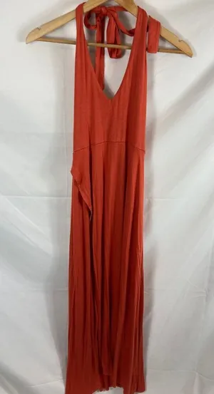 Leith orange halter tie neck maxi dress size small thumbnail 1
