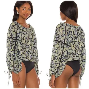 Intimately Free People Sundown Boho Blue Green Paisley Print Bodysuit Blouse S thumbnail 2