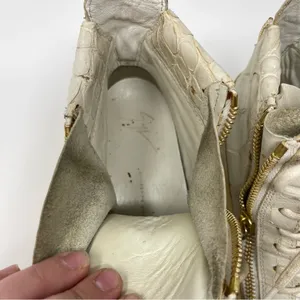 Giuseppe Zanotti Sz 5 EUR 36 Croc Embossed Leather High Top Sneakers Cream Gold thumbnail 7