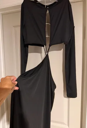Black long sleeved cut our dress thumbnail 1