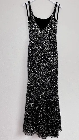 MAC DUGGAL Black Sequin Low Back Slip Gown Size 2 NWT thumbnail 4