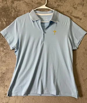 Peter Millar Keswick Zip‎ Neck Short Sleeve Polo Blue Golf Performance Large New thumbnail 1