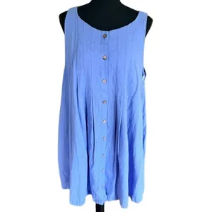 Free-Est Blue 100% Linen Sleeveless Button Front Dress Large thumbnail 2