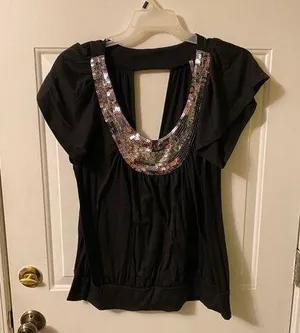 Black Sequin u neck top Size L Y2K Size L thumbnail 1
