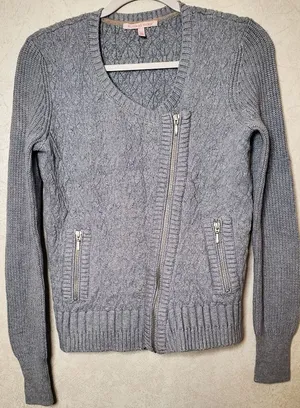 Victoria's Secret Gray Women's Knit Sweater with Asymmetrical Zipper up thumbnail 1