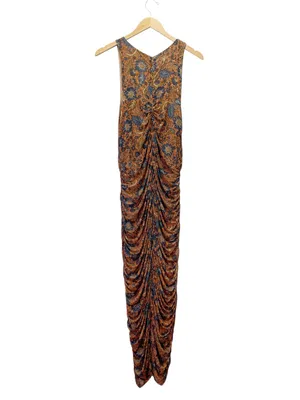 House of Harlow 1960 Maxi Dress XL Brown Paisley Ruched Bodycon Sleeveless thumbnail 3