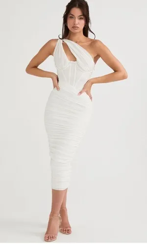 House of CB Valentina Ivory Asymmetric Cutout Midi Dress thumbnail 6