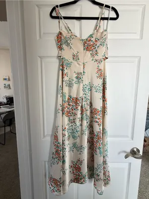 Petal & Pup Cream Slip Dress with Coral & Teal Floral Print thumbnail 4