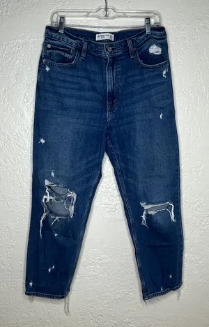 Abercrombie & Fitch Women's The Mom High Rise Ripped Raw Hem Jeans 30/10R‎ thumbnail 1