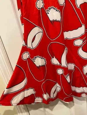 Boutique Meaneor Santa Hats Holiday Long Sleeve Christmas Dress in Red/White - Large NWT thumbnail 8