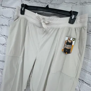 NWT Avia Pants Women's XL Beige Stripe Cinchable Hem Lightweight Pockets thumbnail 3