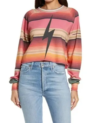 Aviator Nation Serape Bolt Rainbow Stripe Cropped Sweatshirt S‎ thumbnail 1