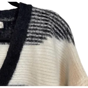 KNOX ROSE Women's Sweater XXL Black White Striped Fuzzy V‎ Neck Cozy Knit Target thumbnail 13