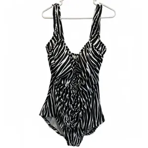 Maxine of Hollywood Zebra Spa Shirred One Piece Swimsuit Plus Size 22W thumbnail 3