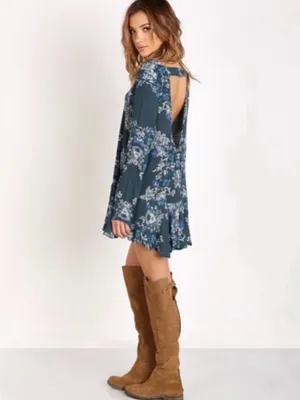 Free People "Smooth Talker" Tunic Swing Mini Dress Medium Boho Floral thumbnail 3
