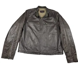 Aldo Leather Nylon Moto Jacket Coat Men Size Large Wool Blend Herringbone Lining thumbnail 1