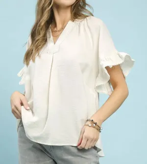 Umgee Ruffle Sleeve V-Neck Flutter Blouse‎ thumbnail 1