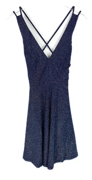 NWT Lulus You Glow Girl Silver and Navy Blue Backless Skater Dress Size XS NEW thumbnail 1