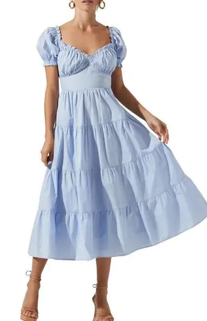 NWOT ASTR the Label Sweetheart Neck Tiered Ruffle flattering Coquette Pastel Colorful Pleated thumbnail 1