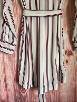 Express Outlet White Convertible Sleeve Red Striped Long Sleeve Shirt Dress Sz S thumbnail 13