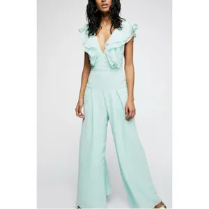 Fame & Partners Free People Jacy Ruffle Wide Leg Jumpsuit Mint Swiss Dot‎ Small thumbnail 2