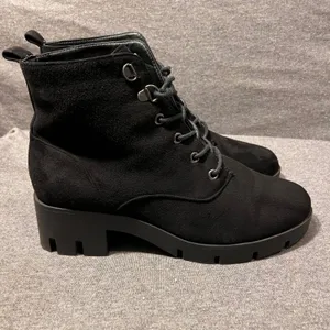 Black Suede Lace Up Combat Boots Chunky Heel Womens Size 7‎ thumbnail 2