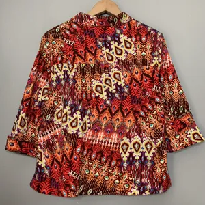Kaktus Jacket Size Large Stretch Colorful 3/4 Sleeve Artsy Earthy Boho Tribal thumbnail 5