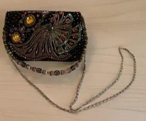 Beautiful Black Jeweled Beaded Crossbody Handbag Floral Fabric Pattern thumbnail 1