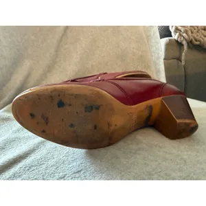 Bass Vintage Kiltie Loafer Pumps Womens 9 M Burgundy Leather Block Heel Fringe thumbnail 9