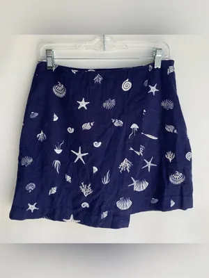 A New Day navy linen seashell nautical wrap skirt skort beach coastal cottage 6 thumbnail 4