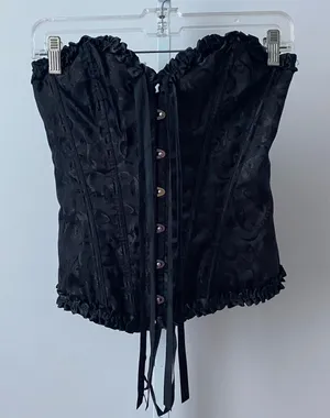 Jacquard Moody Witchy MobWife Renaissance Goth Corset Top M Black thumbnail 1