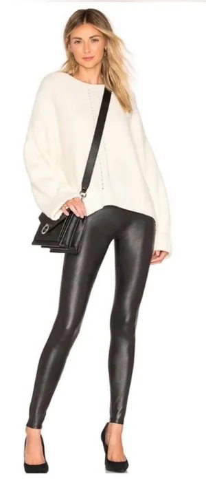 SPANX Faux Leather High-Waist Leggings - Black Athleisure Athletic Size: Large thumbnail 1