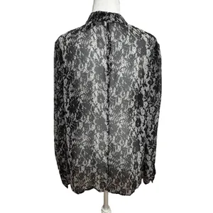 Who What Wear Blouse Black Floral Lace Print Mock Neck‎ Victorian Semi-Sheer L thumbnail 3