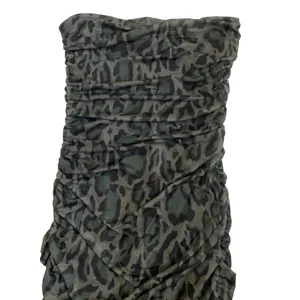 Steve Madden Mesh Tube Dress Army Green Leopard Print Ruched Midi DP28483F ‎ M thumbnail 2