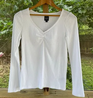 Gap Women's Long Sleeve Cinched Top Fresh White Size S. NEW! thumbnail 1