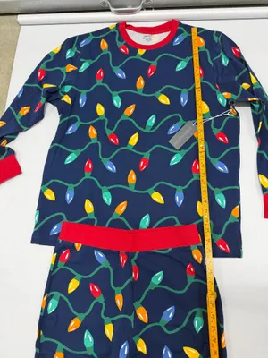 PajamaGram Christmas Light Pajama Set Navy Blue Red Holiday size M NEW thumbnail 6