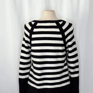 ANTHROPOLOGIE Rebekah Sweater Black White Stripe Tunic Pullover Knitwear Medium thumbnail 10