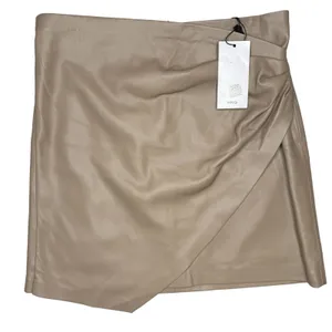 Mango Faux Leather Wrap Skirt NWT Size S Beige Draped Asymmetrical Mini Skirt thumbnail 4
