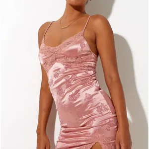 Motel Rocks Coti Satin Lace Slip Dress Pink Floral Bodycon Y2K Coquette Womens M thumbnail 2