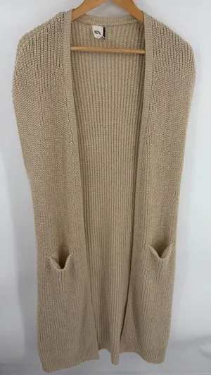 Anthropologie Akemi + Kin women’s long knit sleeveless tan sweater cardigan O/S thumbnail 1