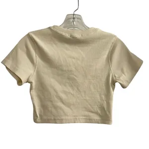 Nasty Gal Women's Beige Ribbed Crop Top Size 4 Casual Spring‎ Tee thumbnail 3