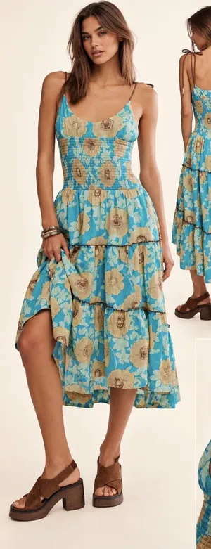 Free People $168 Adriel Floral Tie Strap Tiered Midi Dress XL thumbnail 1