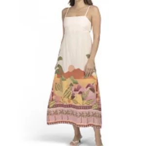 New Paper Heart Strapless Maxi Dress Linen Tropical Palm Print Resort Size Small thumbnail 4