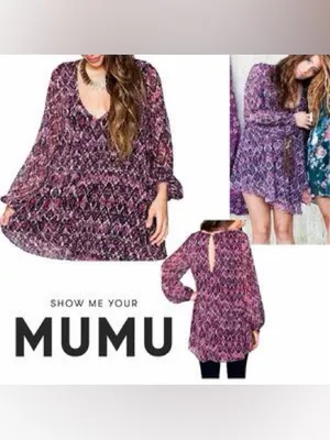 Show Me Your Mumu Snake Print Mini Purple Dress Boho Flowy Bell Sleeve M thumbnail 3