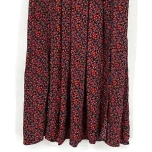 ZARA High Waisted Floral Flowy 2 Slits Preppy Midi Skirt Side Zip Up S Red Black thumbnail 4